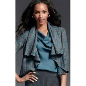 CAbi Women's Gray Blue Plaid Court Jacket Size 10